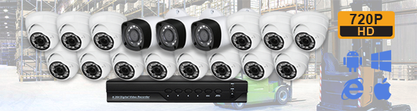 Система видеонаблюдения для склада из 17 камер с качаством изображения HD (720P).