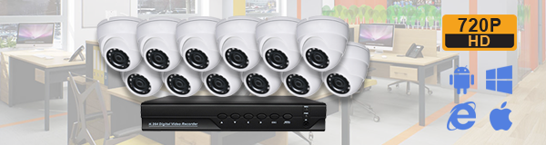 Система видеонаблюдения для офиса из 12 камер с качаством изображения HD (720P).