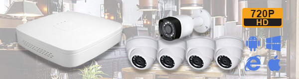 Система видеонаблюдения в ресторане из 5 камер с качеством изображения HD (720P).