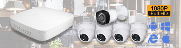 Система видеонаблюдения из 5 камер видеонаблюдения в ресторане с качеством изображения FullHD (1080P).