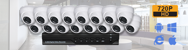 Система видеонаблюдения из 16 камер с качаством изображения HD (720P).