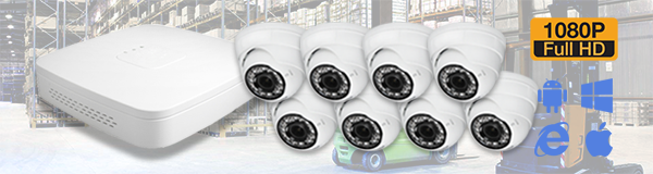 Система видеонаблюдения из 8 камер видеонаблюдения для склада с качаством изображения FullHD (1080P).