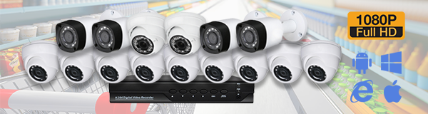 Система видеонаблюдения из 15 камер видеонаблюдения для магазина с качаством изображения FullHD (1080P).