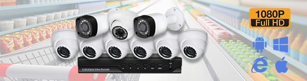 Система видеонаблюдения из 9 камер видеонаблюдения для магазина с качаством изображения FullHD (1080P).