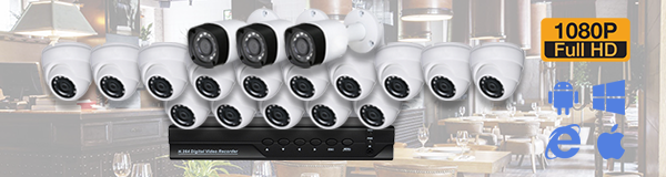 Система видеонаблюдения из 18 камер видеонаблюдения в ресторане с качеством изображения FullHD (1080P).