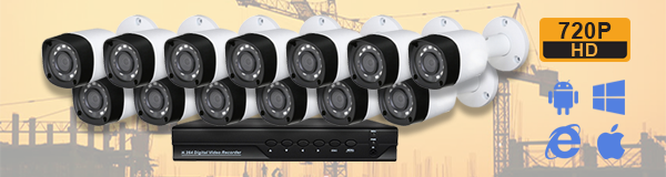 Система видеонаблюдения на стройплощадке из 13 камер с качеством изображения HD (720P).