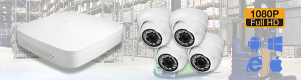Система видеонаблюдения из 4 камер видеонаблюдения для склада с качаством изображения FullHD (1080P).
