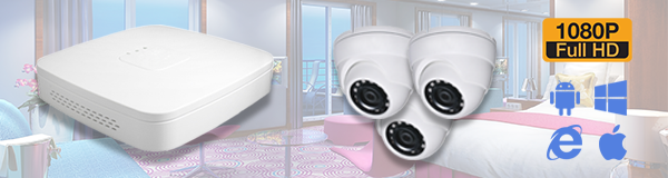 Система видеонаблюдения из 3 камеры видеонаблюдения для гостиницы с качеством изображения FullHD (1080P).