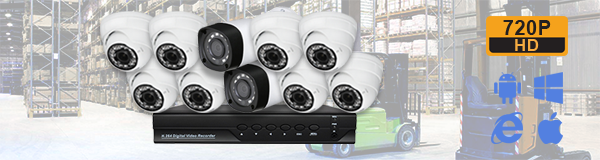 Система видеонаблюдения для склада из 10 камер с качаством изображения HD (720P).