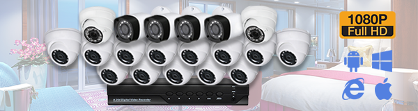 Система видеонаблюдения из 19 камер видеонаблюдения для гостиницы с качеством изображения FullHD (1080P).