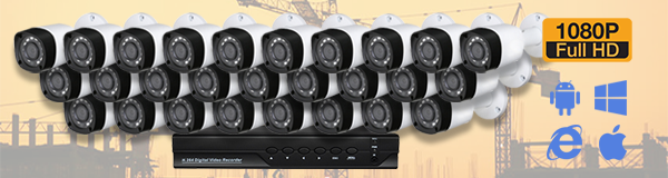 Система видеонаблюдения из 27 камер видеонаблюдения на стройплощадке с качеством изображения FullHD (1080P).