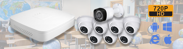 Система видеонаблюдения для школы из 8 камер с качаством изображения HD (720P).