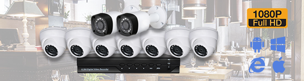 Система видеонаблюдения из 9 камер видеонаблюдения в ресторане с качеством изображения FullHD (1080P).