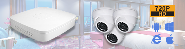 Система видеонаблюдения для гостиницы из 3 камеры с качеством изображения HD (720P).