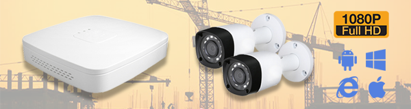Система видеонаблюдения из 2 камеры видеонаблюдения на стройплощадке с качеством изображения FullHD (1080P).