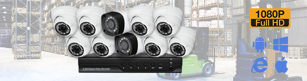 Система видеонаблюдения из 10 камер видеонаблюдения для склада с качаством изображения FullHD (1080P).