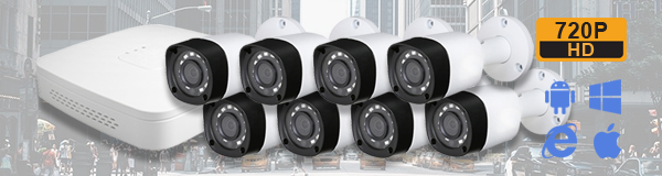 Система видеонаблюдения из 8 камер видеонаблюдения для уличной установки с качаством изображения HD (720P).