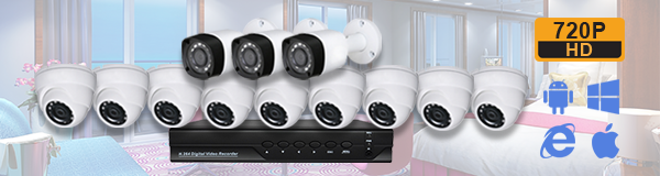 Система видеонаблюдения для гостиницы из 12 камер с качеством изображения HD (720P).
