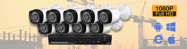 Система видеонаблюдения из 9 камер видеонаблюдения на стройплощадке с качеством изображения FullHD (1080P).