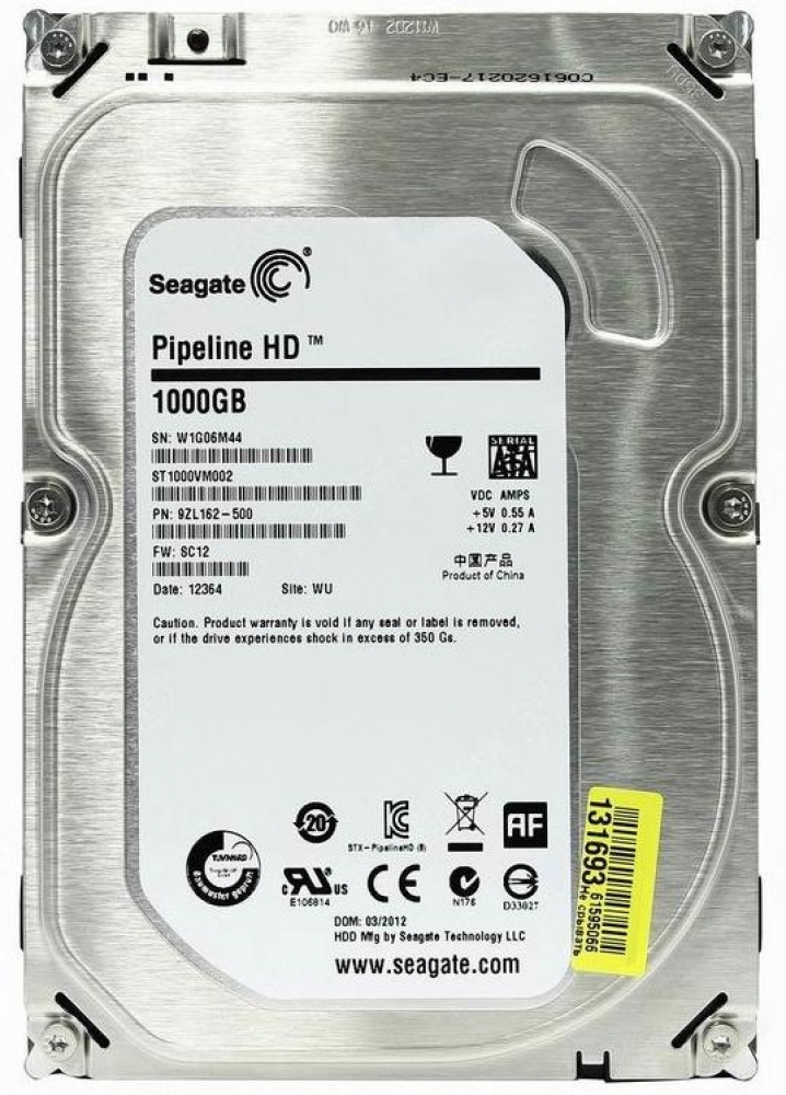 Жесткий диск 1TB SATA 6Gb/s Seagate ST1000VM002 3.5" Pipeline HD 5900rpm 64Mb 24x7 Bulk
